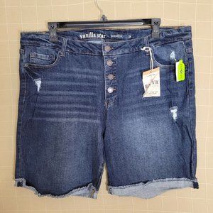 Vanilla Star Womens Jean Shorts Size 24 Plus Bermuda Button Fly Mid Rise NWT